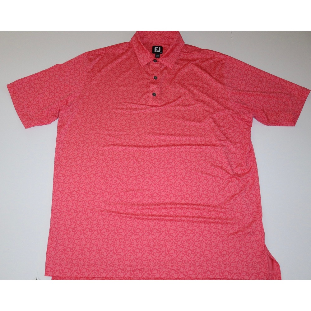 FootJoy Mens XL Polo Shirt Pink Floral Golf Performance Short Sleeve FJ XL